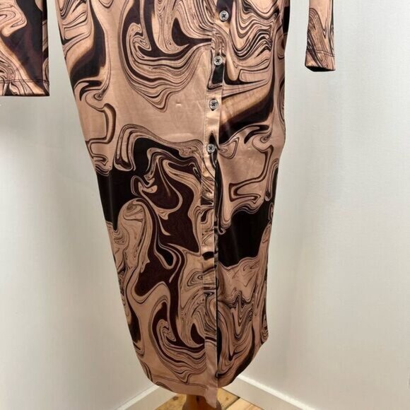 Song of Style Rommie Mesh Dress Brown Marble Women’s Small Long Sleeve Stretch - Picture 4 of 15